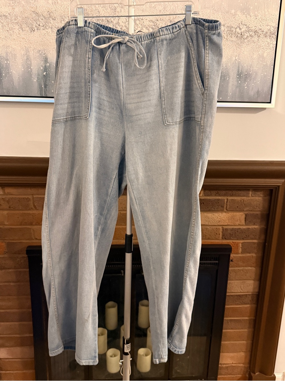 Women’s Light Blue Drawstring Denim Wide Leg Pants